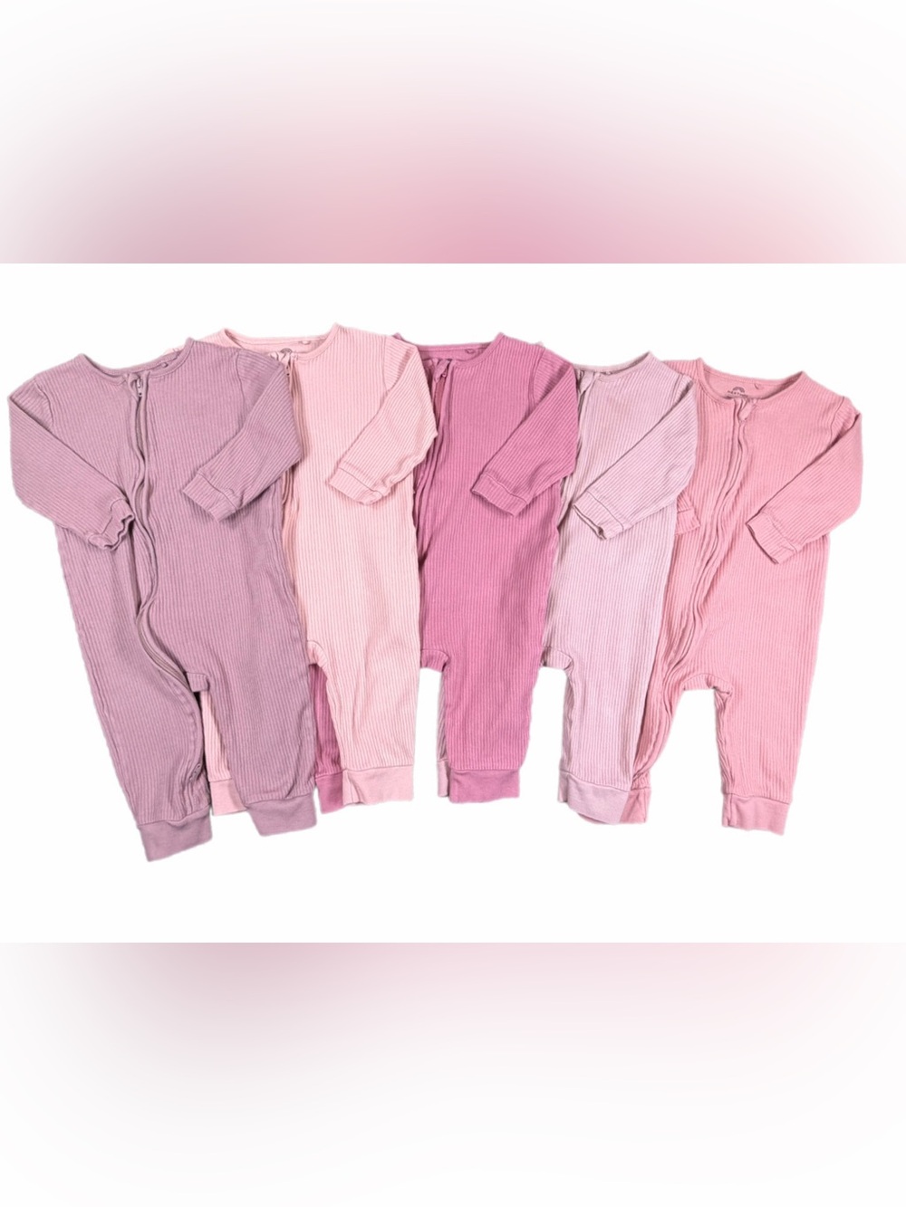 NEXT BABY Two Way Zip Ribbed Baby Sleep Suits (Bundle of 5)- 9-12M